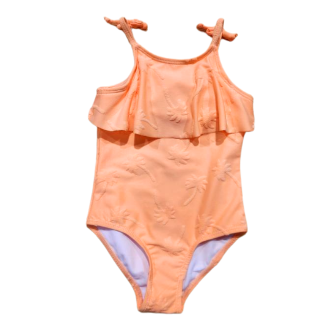 Peach Palm Tree Ruffle Swimsuit