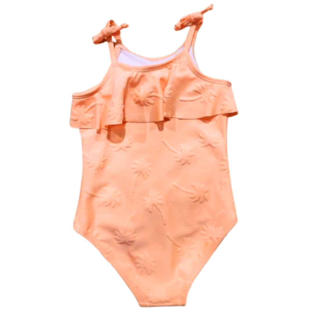 Peach Palm Tree Ruffle Swimsuit