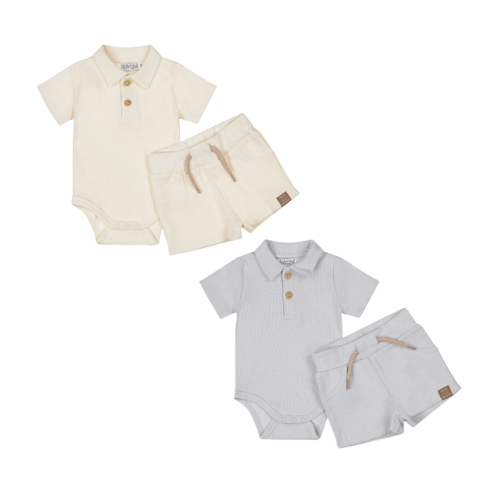 Ribbed Polo & Shorts Set