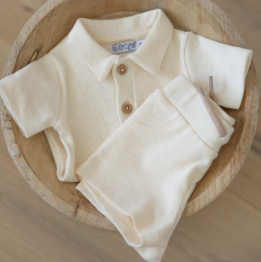 Ribbed Polo & Shorts Set