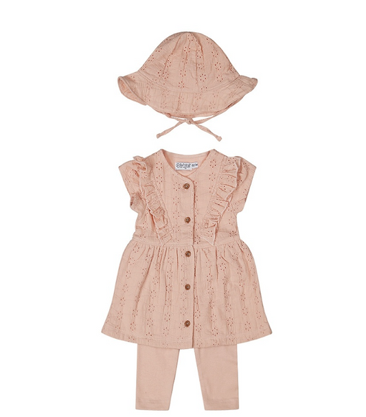 Light Coral Eyelet Set with Hat