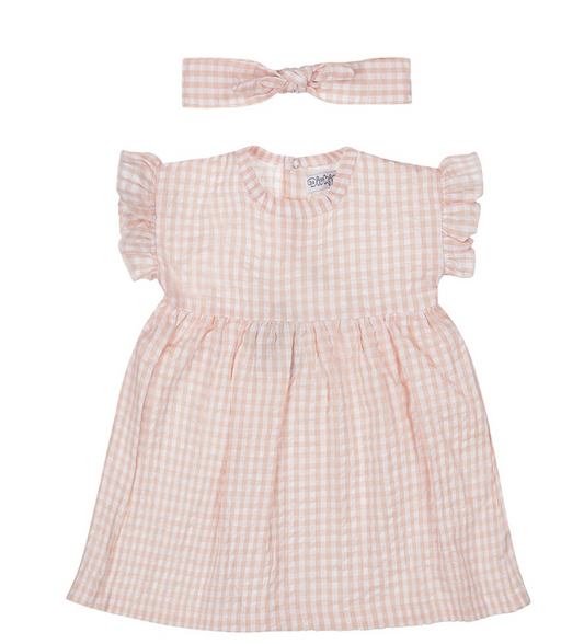 Pink Gingham Dress with Hairband