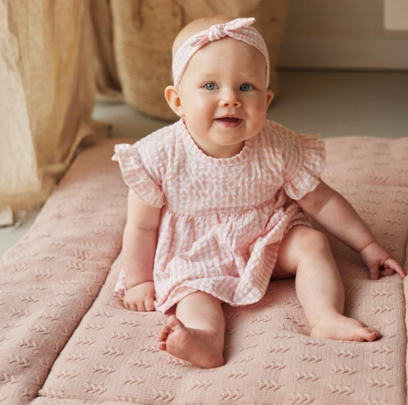 Pink Gingham Dress with Hairband