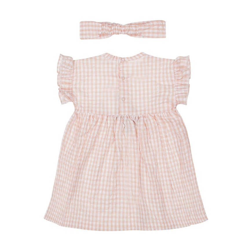 Pink Gingham Dress with Hairband