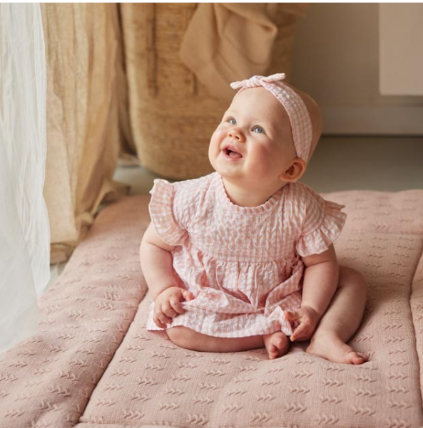 Pink Gingham Dress with Hairband