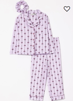 Girl's Heart Button Up Pajamas w/ Scrunchie