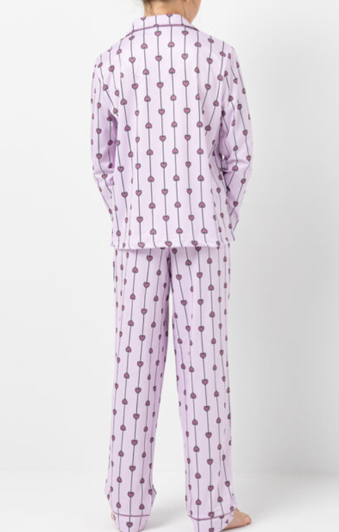 Girl's Heart Button Up Pajamas w/ Scrunchie