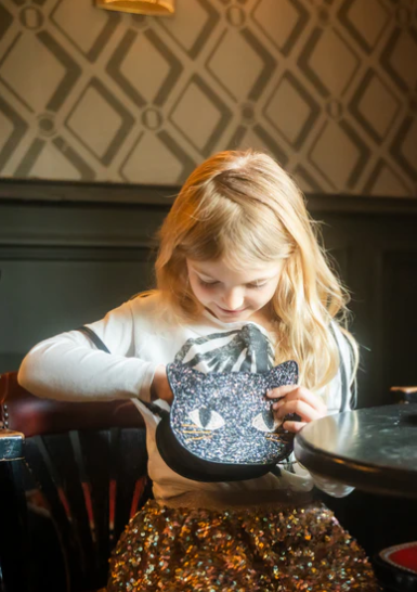 Cat's Meow Black Chunky Glitter Kitty Purse