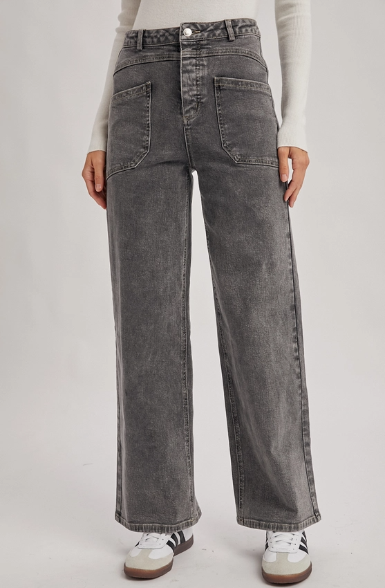 High-Rise Seamed Pocket Straight Leg Jeans