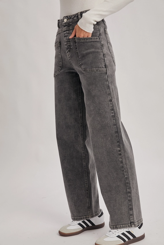 High-Rise Seamed Pocket Straight Leg Jeans