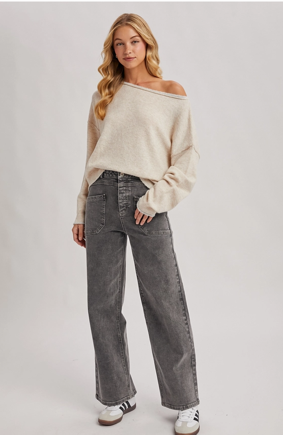 High-Rise Seamed Pocket Straight Leg Jeans