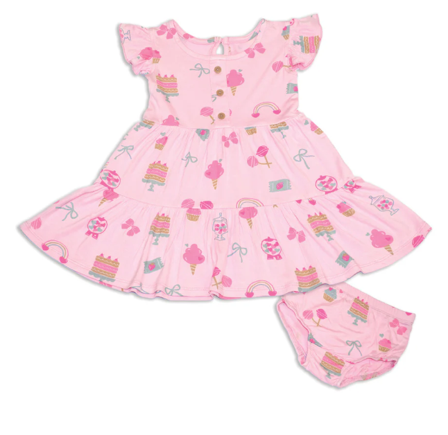 Bamboo Flutter Sleeve Tiered Dress w/ Bloomer(Sweet Shop)