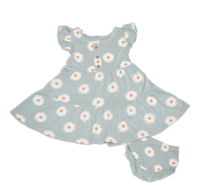 Bamboo Flutter Sleeve Tiered Dress w/ Bloomer(Daisy)