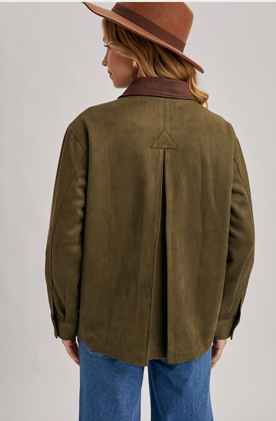 Button Down Faux Suede Barbour Jacket