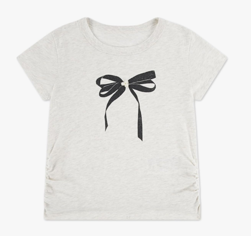 Pearl Bow Ruched Tee
