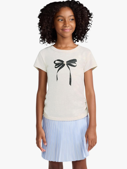 Pearl Bow Ruched Tee