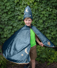 Load image into Gallery viewer, Starry Night Wizard Cape &amp; Hat
