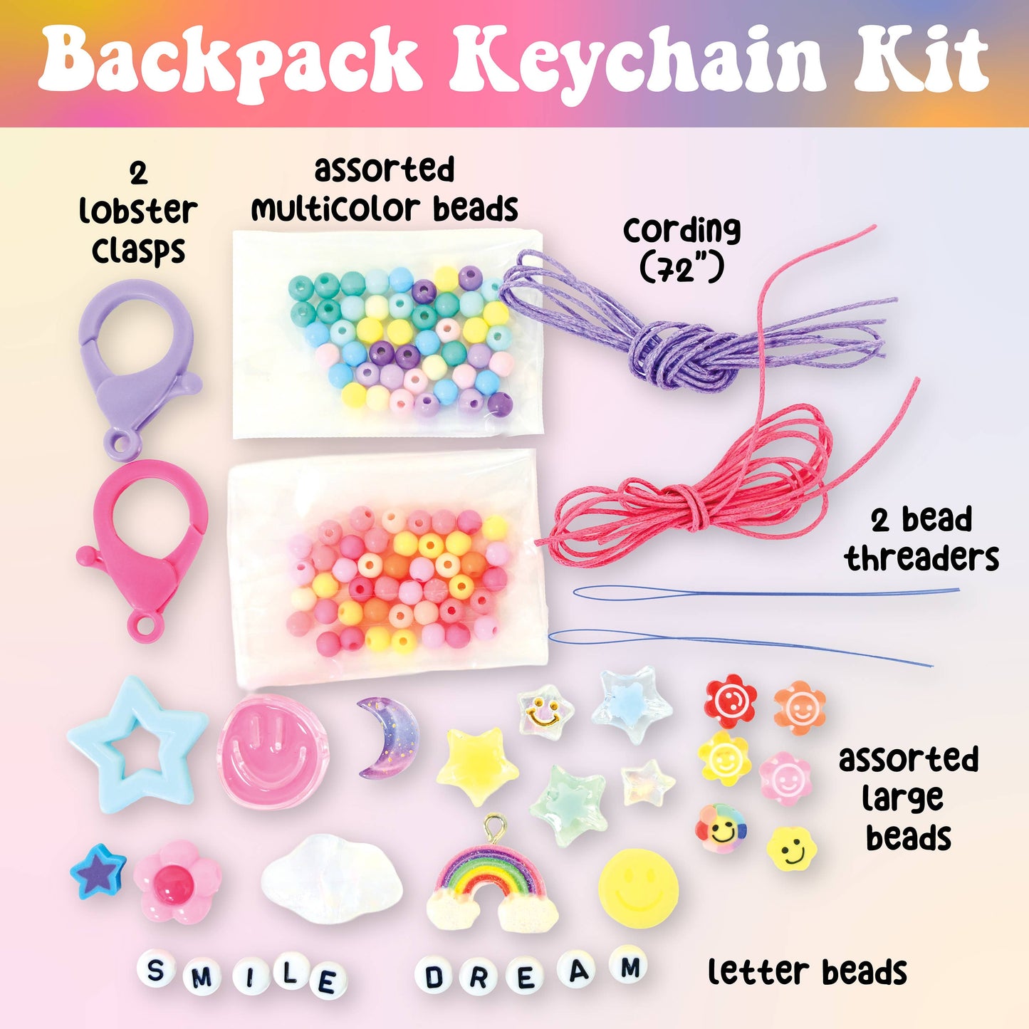 Backpack Keychain Kit for Kids - Makes 2 beaded keychains