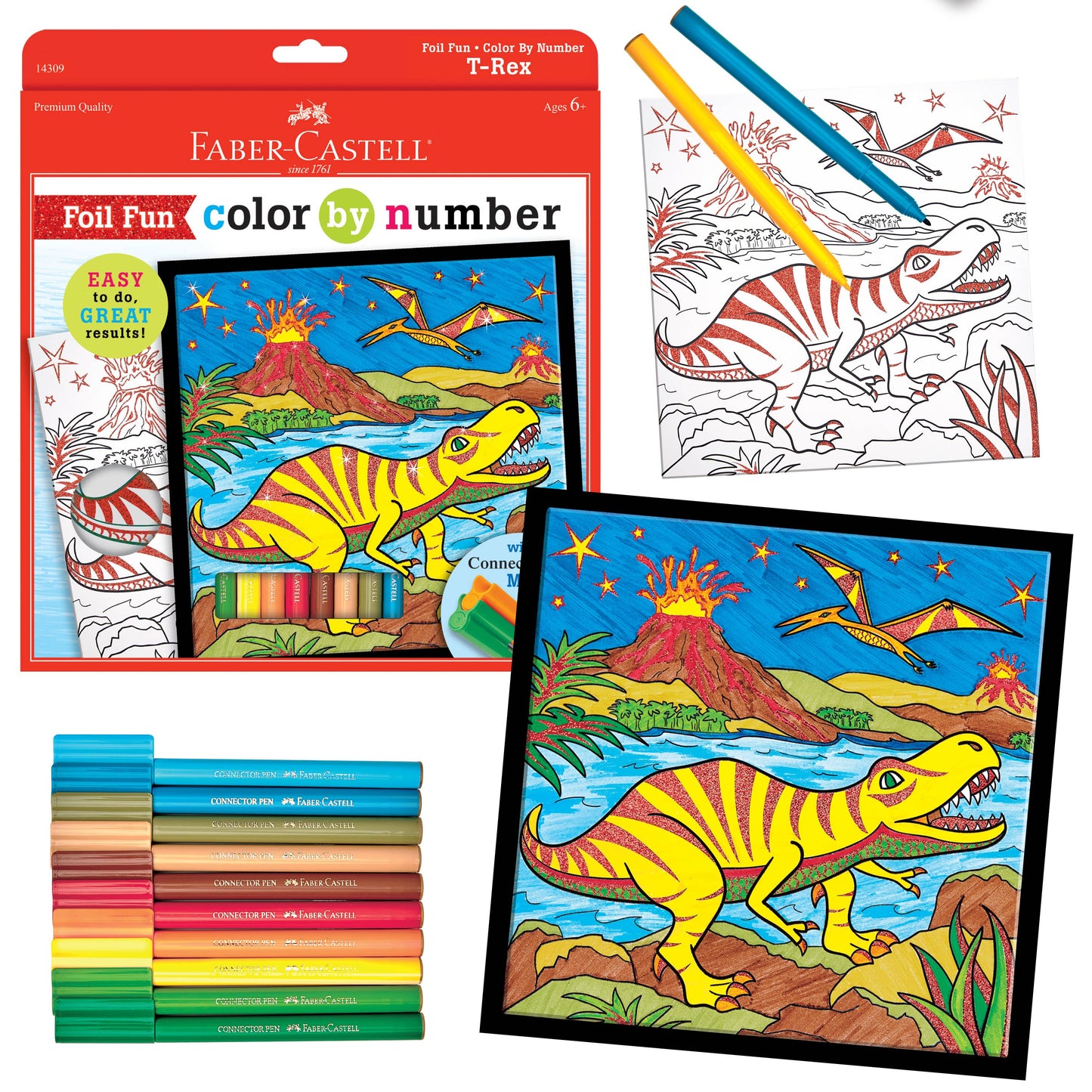 Marker Color by Number T-Rex Foil Fun Kit for Kids