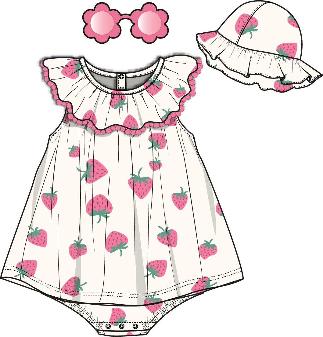 Girls 3 Piece Dress Set: Strawberry