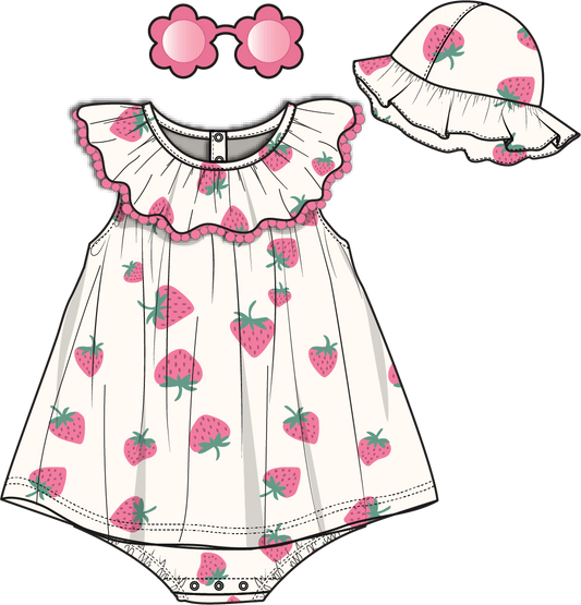 Girls 3 Piece Dress Set: Strawberry