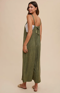Mineral Washed Loose Fit Wide Leg Woven Jumpsuit