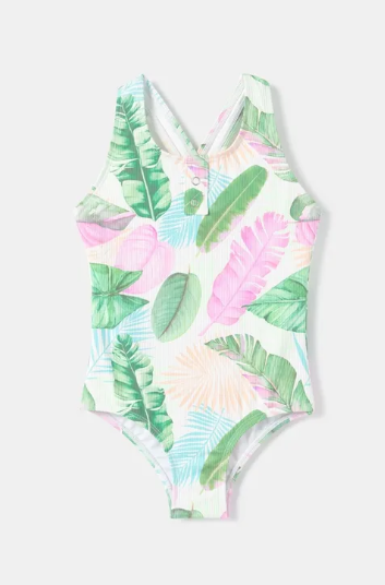 Tropical Leaf Button Front Swimsuit
