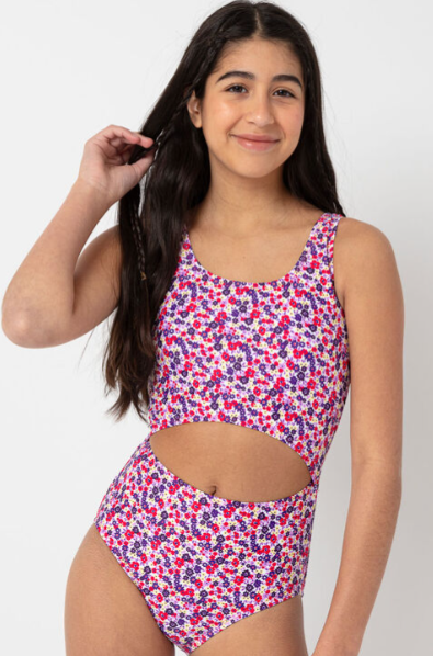 Youth Cut Out Floral Swimsuit