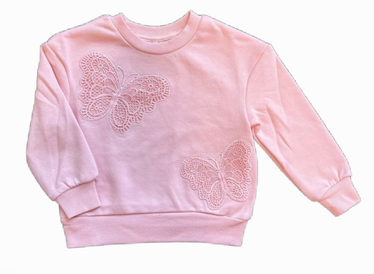 Girls Lace Butterfly Crewneck
