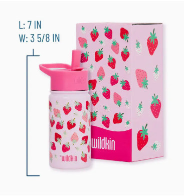 14 oz Steel Water Bottle Strawberry Patch