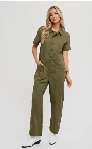 Button Down Short Sleeved Jumpsuit