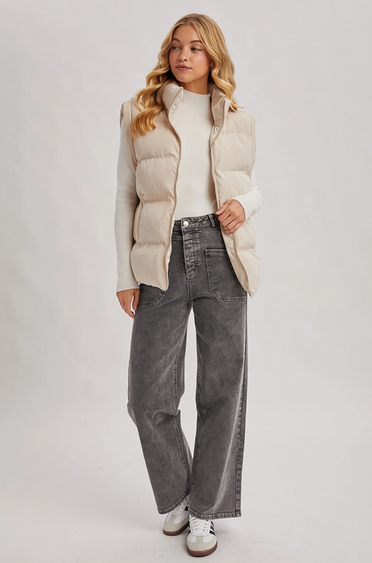 High-Rise Seamed Pocket Straight Leg Jeans