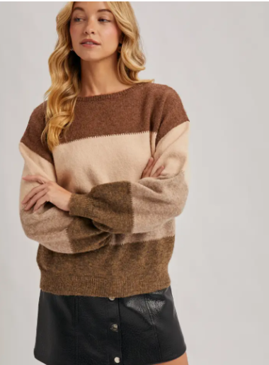 Color Block Knit Sweater Pullover
