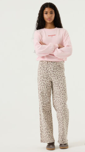 Youth pink leopard wide leg jeans