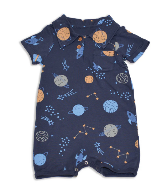 Bamboo Short Sleeve Polo Romper(Space)