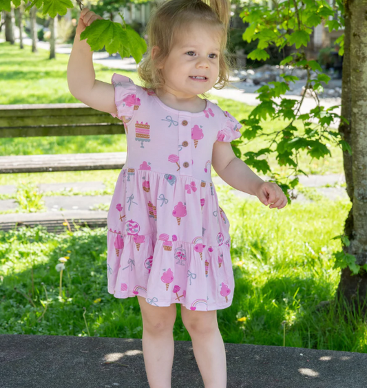 Bamboo Flutter Sleeve Tiered Dress w/ Bloomer(Sweet Shop)