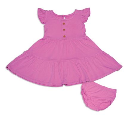 Bamboo Flutter Sleeve Tiered Dress w/ Bloomer(Crocus)