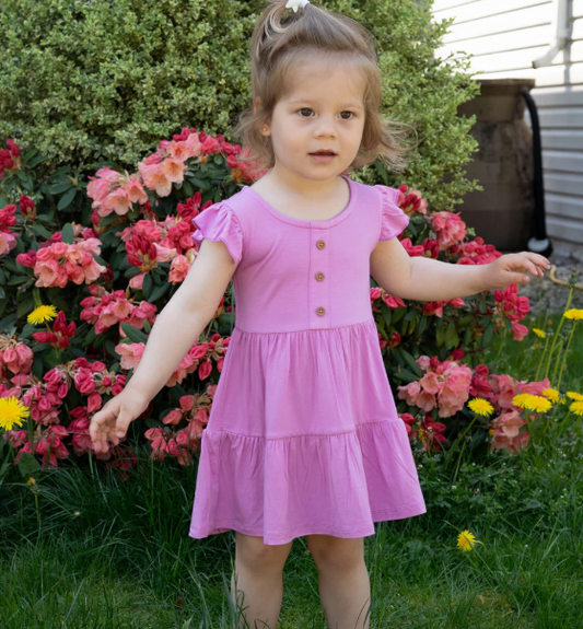 Bamboo Flutter Sleeve Tiered Dress w/ Bloomer(Crocus)