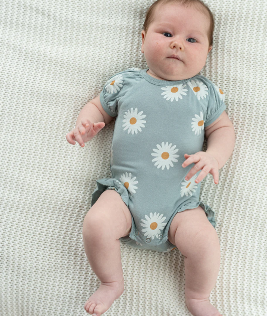 Bamboo Short Sleeve Ruffle Onesie (Daisy)