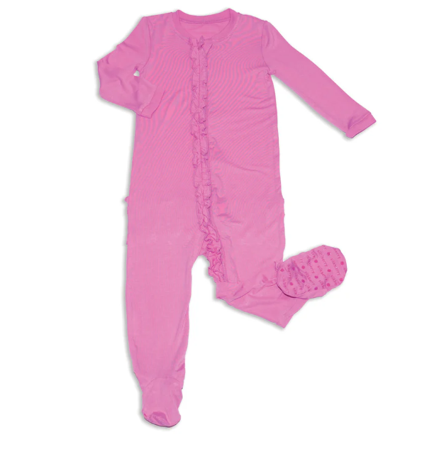Bamboo Ruffle Footies w/ Two Way Zipper (Crocus)