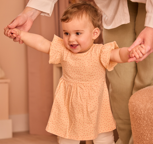 Girl's Peachy Polka Dot Dress