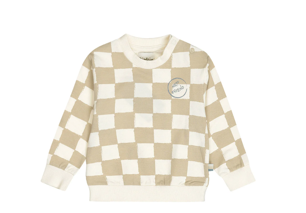 Boy's Hey Friends Checkered Crewneck