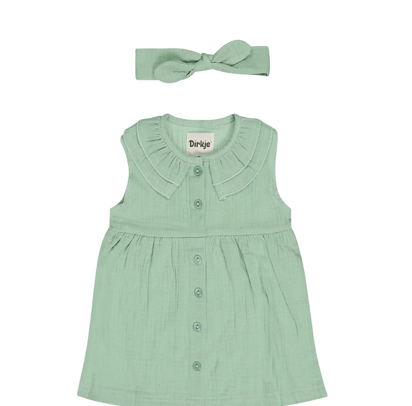 Girl's Muslin Sage Dress w/ Headband