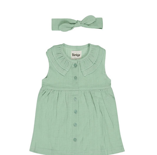 Girl's Muslin Sage Dress w/ Headband