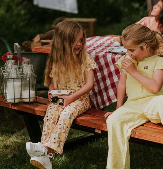 Girl's Peachy Floral Bell Bottoms