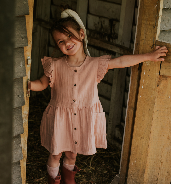 Girl's Smokey Pink Muslin Dress
