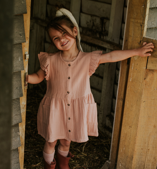 Girl's Smokey Pink Muslin Dress