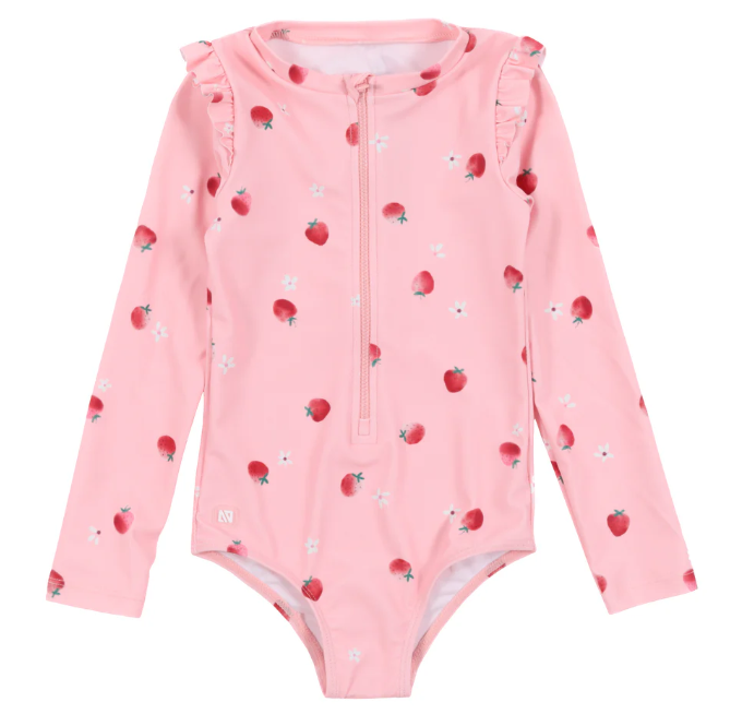 Girl's Pink Strawberry Rashguard Bathing Suit