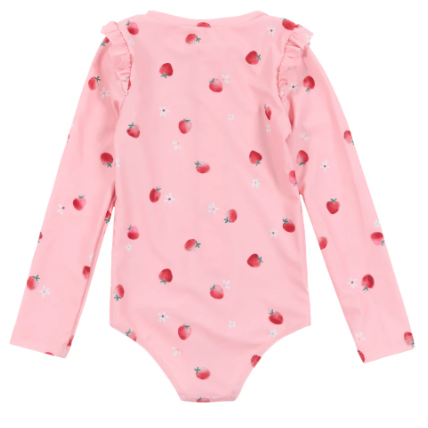 Girl's Pink Strawberry Rashguard Bathing Suit