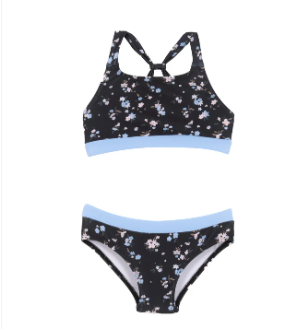 Girls' Black Two-Piece UV Swimsuit